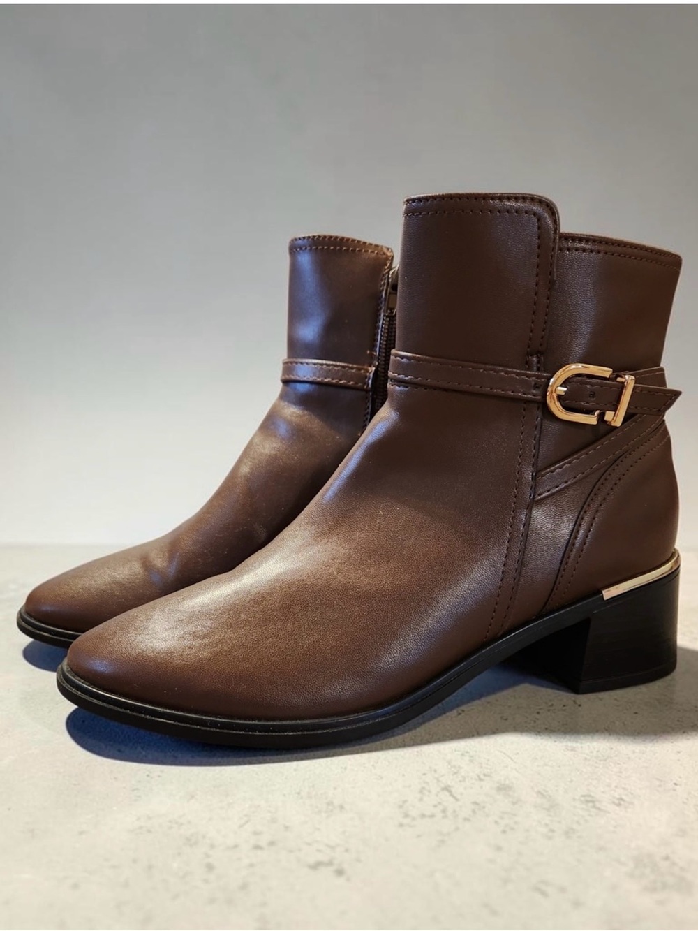 Women's Brown Ankle Boots with Buckle Detail